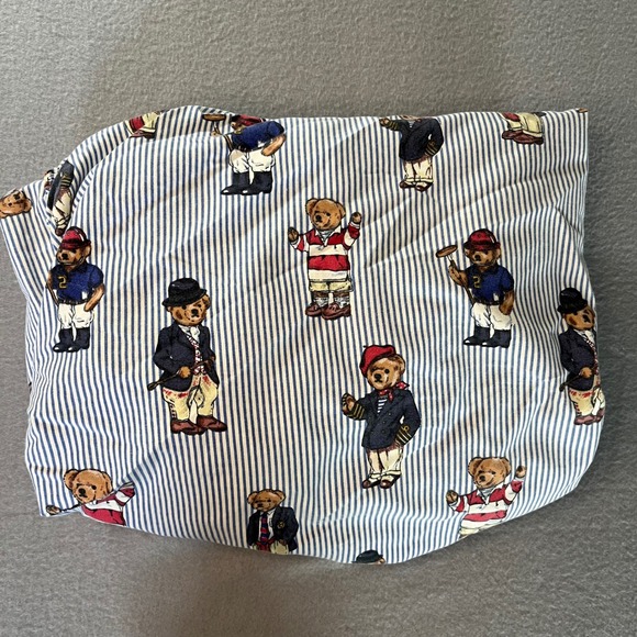 Ralph Lauren Other - Vintage Ralph Lauren Polo Bear King Fitted Sheet Blue White Stripe Bedding 90s